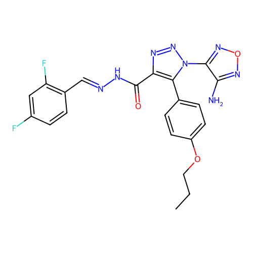 (E)-1-(4-amino-1,2,5-oxadiazol-3-yl)-N'-(2,4-difluorobenzylidene)-5-(4-propoxyphenyl)-1H-1,2,3-triazole-4-carbohydrazide structure