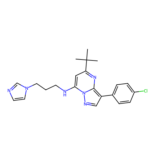 5-tert-butyl-3-(4-chlorophenyl)-N-(3-imidazol-1-ylpropyl)pyrazolo[1,5-a]pyrimidin-7-amine structure
