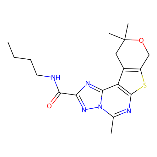 N-butyl-5,10,10-trimethyl-10,11-dihydro-8H-pyrano[4',3':4,5]thieno[3,2-e][1,2,4]triazolo[1,5-c]pyrimidine-2-carboxamide structure