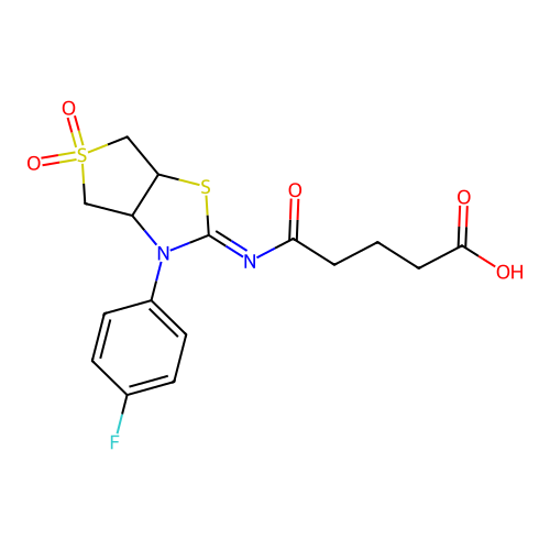 5-{[(2Z)-3-(4-fluorophenyl)-5,5-dioxidotetrahydrothieno[3,4-d][1,3]thiazol-2(3H)-ylidene]amino}-5-oxopentanoic acid structure