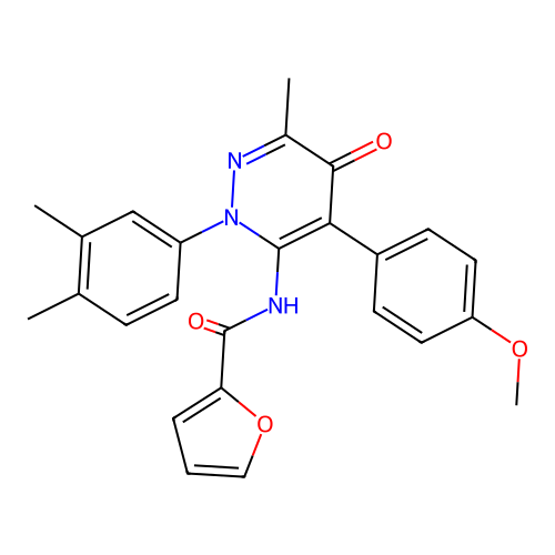 N-(2-(3,4-dimethylphenyl)-4-(4-methoxyphenyl)-6-methyl-5-oxo-2,5-dihydropyridazin-3-yl)furan-2-carboxamide structure