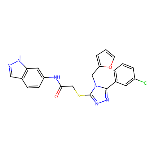 2-((5-(3-chlorophenyl)-4-(furan-2-ylmethyl)-4H-1,2,4-triazol-3-yl)thio)-N-(1H-indazol-6-yl)acetamide structure