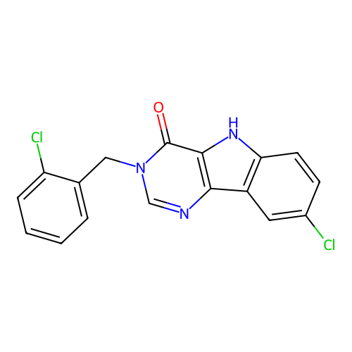 8-chloro-3-(2-chlorobenzyl)-3,5-dihydro-4H-pyrimido[5,4-b]indol-4-one structure
