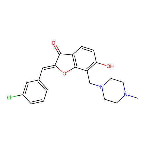 (Z)-2-(3-chlorobenzylidene)-6-hydroxy-7-((4-methylpiperazin-1-yl)methyl)benzofuran-3(2H)-one structure