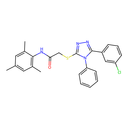 2-[[5-(3-chlorophenyl)-4-phenyl-1,2,4-triazol-3-yl]sulfanyl]-N-(2,4,6-trimethylphenyl)acetamide structure