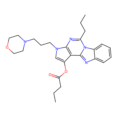 3-(3-morpholinopropyl)-5-propyl-3H-benzo[4,5]imidazo[1,2-c]pyrrolo[3,2-e]pyrimidin-1-yl butyrate structure
