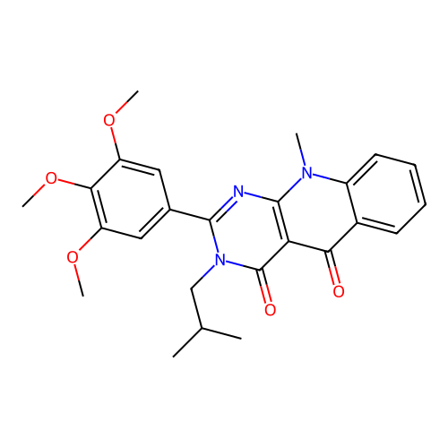 10-methyl-3-(2-methylpropyl)-2-(3,4,5-trimethoxyphenyl)pyrimido[4,5-b]quinoline-4,5(3H,10H)-dione structure