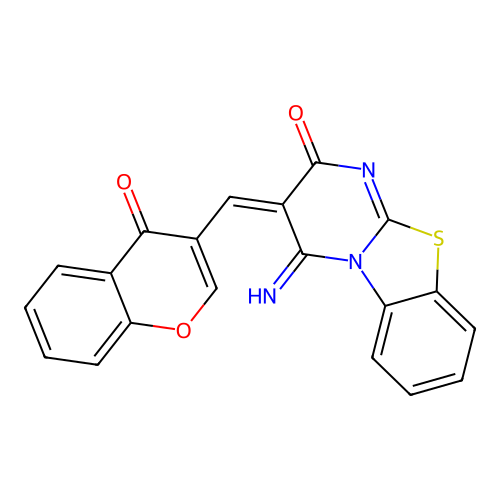(3E)-4-imino-3-[(4-oxochromen-3-yl)methylidene]pyrimido[2,1-b][1,3]benzothiazol-2-one structure