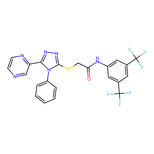 N-(3,5-bis(trifluoromethyl)phenyl)-2-((4-phenyl-5-(pyrazin-2-yl)-4H-1,2,4-triazol-3-yl)thio)acetamide structure