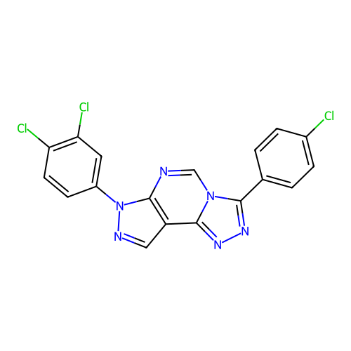 3-(3,4-dichlorophenyl)-7-(4-chlorophenyl)-6-hydropyrazolo[5,4-d]1,2,4-triazolo [4,3-e]pyrimidine structure