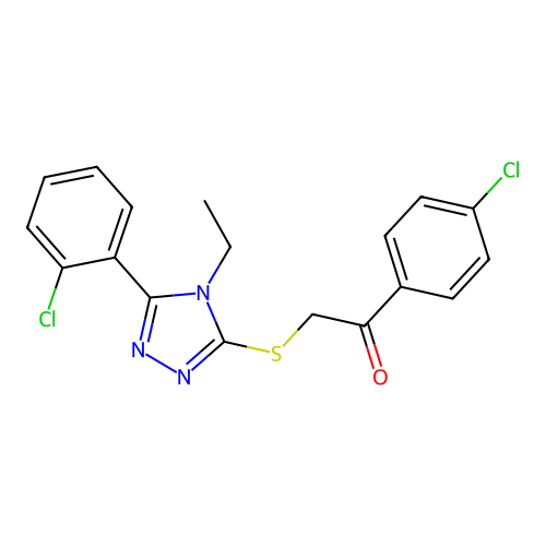 1-(4-chlorophenyl)-2-((5-(2-chlorophenyl)-4-ethyl-4H-1,2,4-triazol-3-yl)thio)ethanone structure