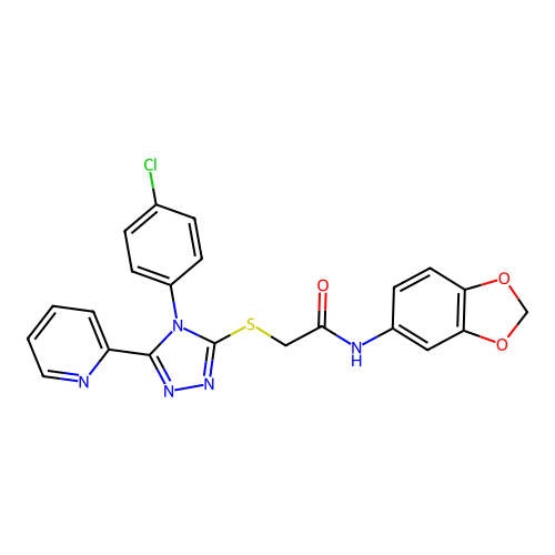 N-(1,3-benzodioxol-5-yl)-2-[[4-(4-chlorophenyl)-5-pyridin-2-yl-1,2,4-triazol-3-yl]sulfanyl]acetamide structure