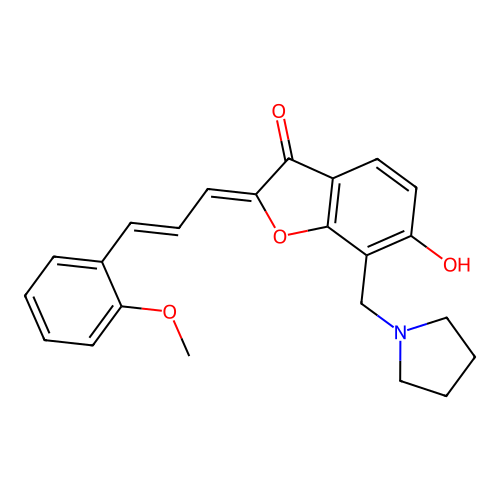 (Z)-6-hydroxy-2-((E)-3-(2-methoxyphenyl)allylidene)-7-(pyrrolidin-1-ylmethyl)benzofuran-3(2H)-one structure