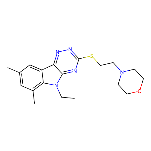 4-(2-((5-ethyl-6,8-dimethyl-5H-[1,2,4]triazino[5,6-b]indol-3-yl)thio)ethyl)morpholine structure