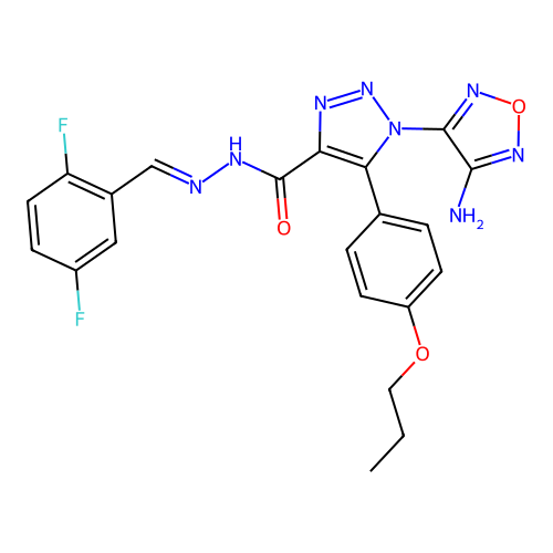 (E)-1-(4-amino-1,2,5-oxadiazol-3-yl)-N'-(2,5-difluorobenzylidene)-5-(4-propoxyphenyl)-1H-1,2,3-triazole-4-carbohydrazide structure