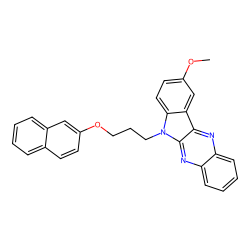 9-methoxy-6-(3-(naphthalen-2-yloxy)propyl)-6H-indolo[2,3-b]quinoxaline structure