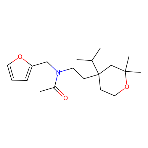 N-[2-(2,2-dimethyl-4-propan-2-yloxan-4-yl)ethyl]-N-(furan-2-ylmethyl)acetamide structure