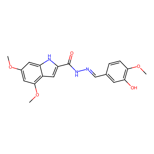 (E)-N'-(3-hydroxy-4-methoxybenzylidene)-4,6-dimethoxy-1H-indole-2-carbohydrazide structure