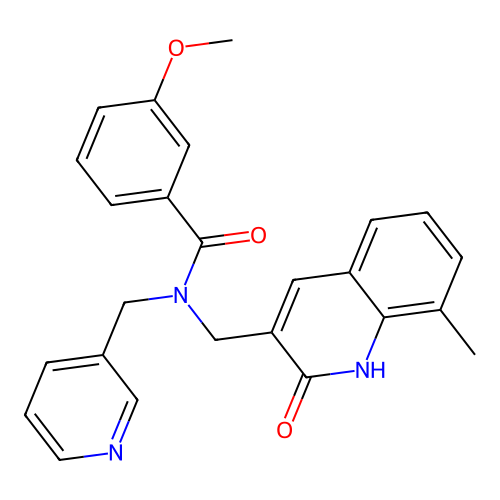 3-methoxy-N-[(8-methyl-2-oxo-1H-quinolin-3-yl)methyl]-N-(pyridin-3-ylmethyl)benzamide structure