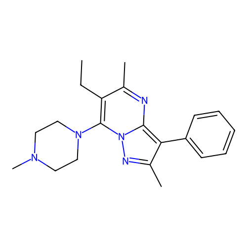 6-ethyl-2,5-dimethyl-7-(4-methylpiperazin-1-yl)-3-phenylpyrazolo[1,5-a]pyrimidine structure