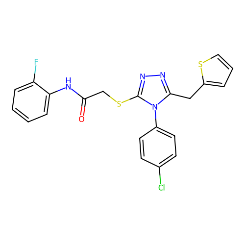 2-{[4-(4-chlorophenyl)-5-(thiophen-2-ylmethyl)-4H-1,2,4-triazol-3-yl]sulfanyl}-N-(2-fluorophenyl)acetamide structure