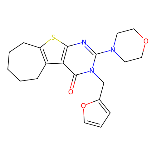 3-(furan-2-ylmethyl)-2-(morpholin-4-yl)-3,5,6,7,8,9-hexahydro-4H-cyclohepta[4,5]thieno[2,3-d]pyrimidin-4-one structure