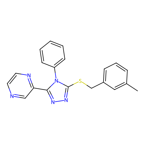 3-[(3-Methylphenyl)methylthio]-4-phenyl-5-pyrazin-2-yl-1,2,4-triazole structure