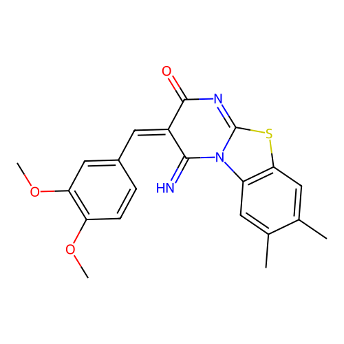(E)-3-(3,4-dimethoxybenzylidene)-4-imino-7,8-dimethyl-3,4-dihydro-2H-benzo[4,5]thiazolo[3,2-a]pyrimidin-2-one structure