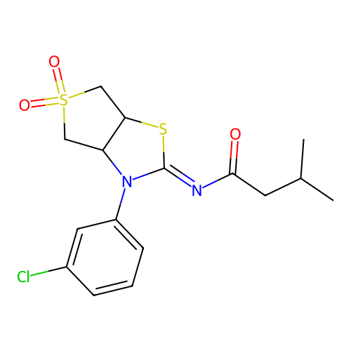 N-[(2Z)-3-(3-chlorophenyl)-5,5-dioxidotetrahydrothieno[3,4-d][1,3]thiazol-2(3H)-ylidene]-3-methylbutanamide structure