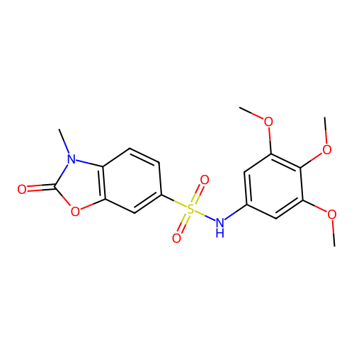 3-methyl-2-oxo-N-(3,4,5-trimethoxyphenyl)-2,3-dihydro-1,3-benzoxazole-6-sulfonamide structure