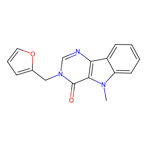 3-(furan-2-ylmethyl)-5-methyl-3,5-dihydro-4H-pyrimido[5,4-b]indol-4-one structure