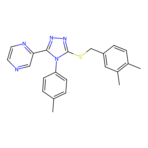 2-[5-[(3,4-dimethylphenyl)methylsulfanyl]-4-(4-methylphenyl)-1,2,4-triazol-3-yl]pyrazine structure