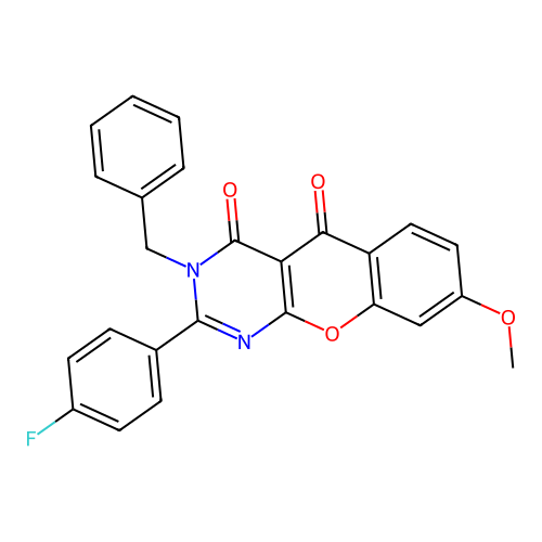 3-benzyl-2-(4-fluorophenyl)-8-methoxy-3H-chromeno[2,3-d]pyrimidine-4,5-dione structure
