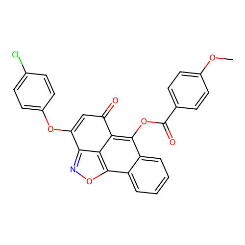 3-(4-chlorophenoxy)-5-oxo-5H-anthra[1,9-cd]isoxazol-6-yl 4-methoxybenzoate structure