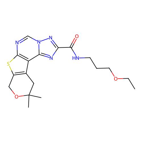 N-(3-ethoxypropyl)-10,10-dimethyl-10,11-dihydro-8H-pyrano[4',3':4,5]thieno[3,2-e][1,2,4]triazolo[1,5-c]pyrimidine-2-carboxamide structure