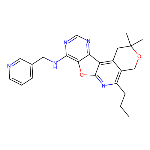 2,2-dimethyl-5-propyl-N-(pyridin-3-ylmethyl)-1,4-dihydro-2H-pyrano[4'',3'':4',5']pyrido[3',2':4,5]furo[3,2-d]pyrimidin-8-amine structure
