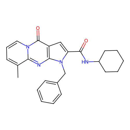 1-benzyl-N-cyclohexyl-9-methyl-4-oxo-1,4-dihydropyrido[1,2-a]pyrrolo[2,3-d]pyrimidine-2-carboxamide structure