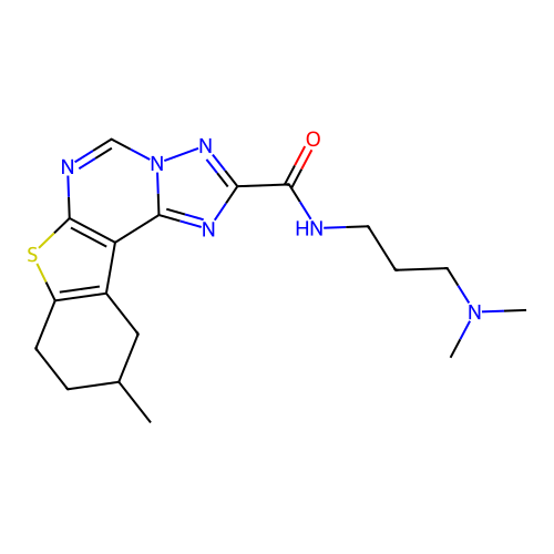 N-(3-(dimethylamino)propyl)-10-methyl-8,9,10,11-tetrahydrobenzo[4,5]thieno[3,2-e][1,2,4]triazolo[1,5-c]pyrimidine-2-carboxamide structure