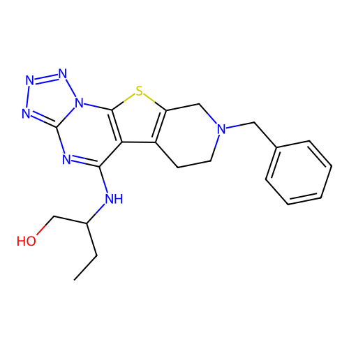 2-((8-benzyl-6,7,8,9-tetrahydropyrido[4',3':4,5]thieno[3,2-e]tetrazolo[1,5-a]pyrimidin-5-yl)amino)butan-1-ol structure