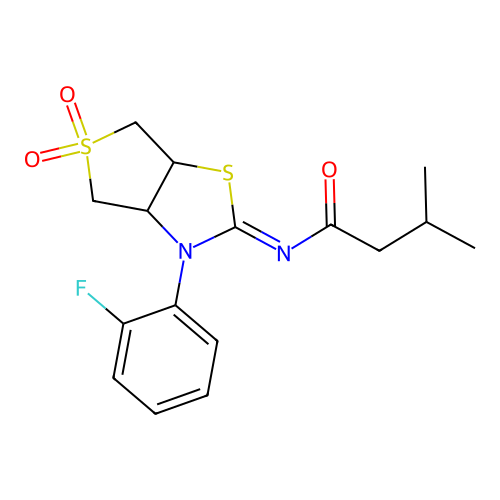 N-[(2Z)-3-(2-fluorophenyl)-5,5-dioxidotetrahydrothieno[3,4-d][1,3]thiazol-2(3H)-ylidene]-3-methylbutanamide structure