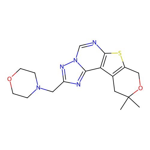 10,10-dimethyl-2-(morpholin-4-ylmethyl)-10,11-dihydro-8H-pyrano[4',3':4,5]thieno[3,2-e][1,2,4]triazolo[1,5-c]pyrimidine structure