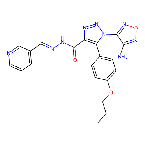 (E)-1-(4-amino-1,2,5-oxadiazol-3-yl)-5-(4-propoxyphenyl)-N'-(pyridin-3-ylmethylene)-1H-1,2,3-triazole-4-carbohydrazide structure