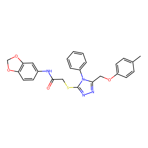 N-(1,3-benzodioxol-5-yl)-2-({5-[(4-methylphenoxy)methyl]-4-phenyl-4H-1,2,4-triazol-3-yl}sulfanyl)acetamide structure