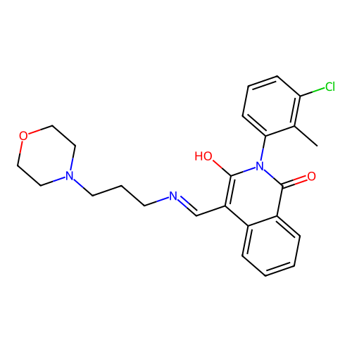 (4E)-2-(3-chloro-2-methylphenyl)-4-({[3-(morpholin-4-yl)propyl]amino}methylidene)isoquinoline-1,3(2H,4H)-dione structure