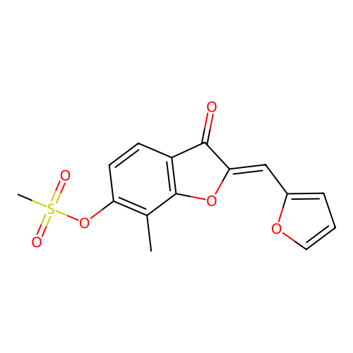 (2Z)-2-(furan-2-ylmethylidene)-7-methyl-3-oxo-2,3-dihydro-1-benzofuran-6-yl methanesulfonate structure