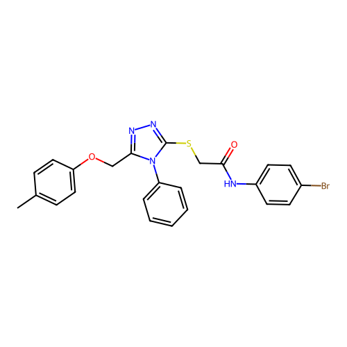N-(4-bromophenyl)-2-[[5-[(4-methylphenoxy)methyl]-4-phenyl-1,2,4-triazol-3-yl]sulfanyl]acetamide structure