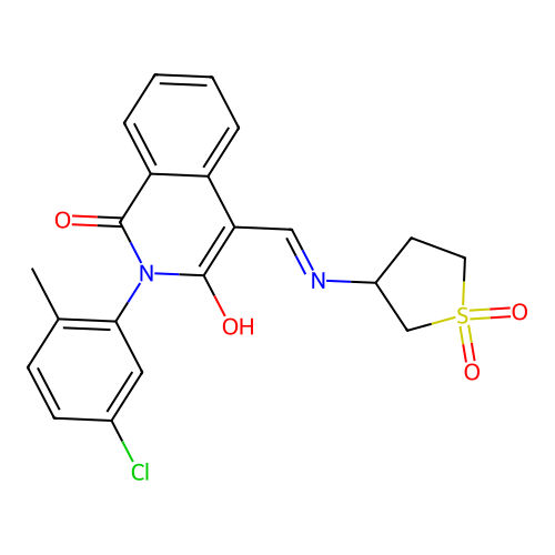 (4E)-2-(5-chloro-2-methylphenyl)-4-{[(1,1-dioxidotetrahydrothiophen-3-yl)amino]methylidene}isoquinoline-1,3(2H,4H)-dione structure