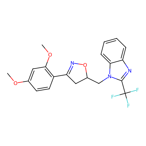 1-[[3-(2,4-dimethoxyphenyl)-4,5-dihydro-1,2-oxazol-5-yl]methyl]-2-(trifluoromethyl)benzoimidazole structure