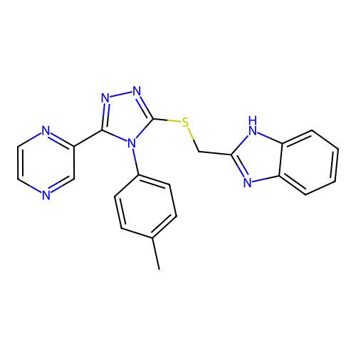 2-[[4-(4-methylphenyl)-5-pyrazin-2-yl-1,2,4-triazol-3-yl]sulfanylmethyl]-1H-benzimidazole structure