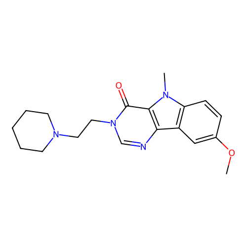 8-methoxy-5-methyl-3-(2-piperidin-1-ylethyl)pyrimido[5,4-b]indol-4-one structure